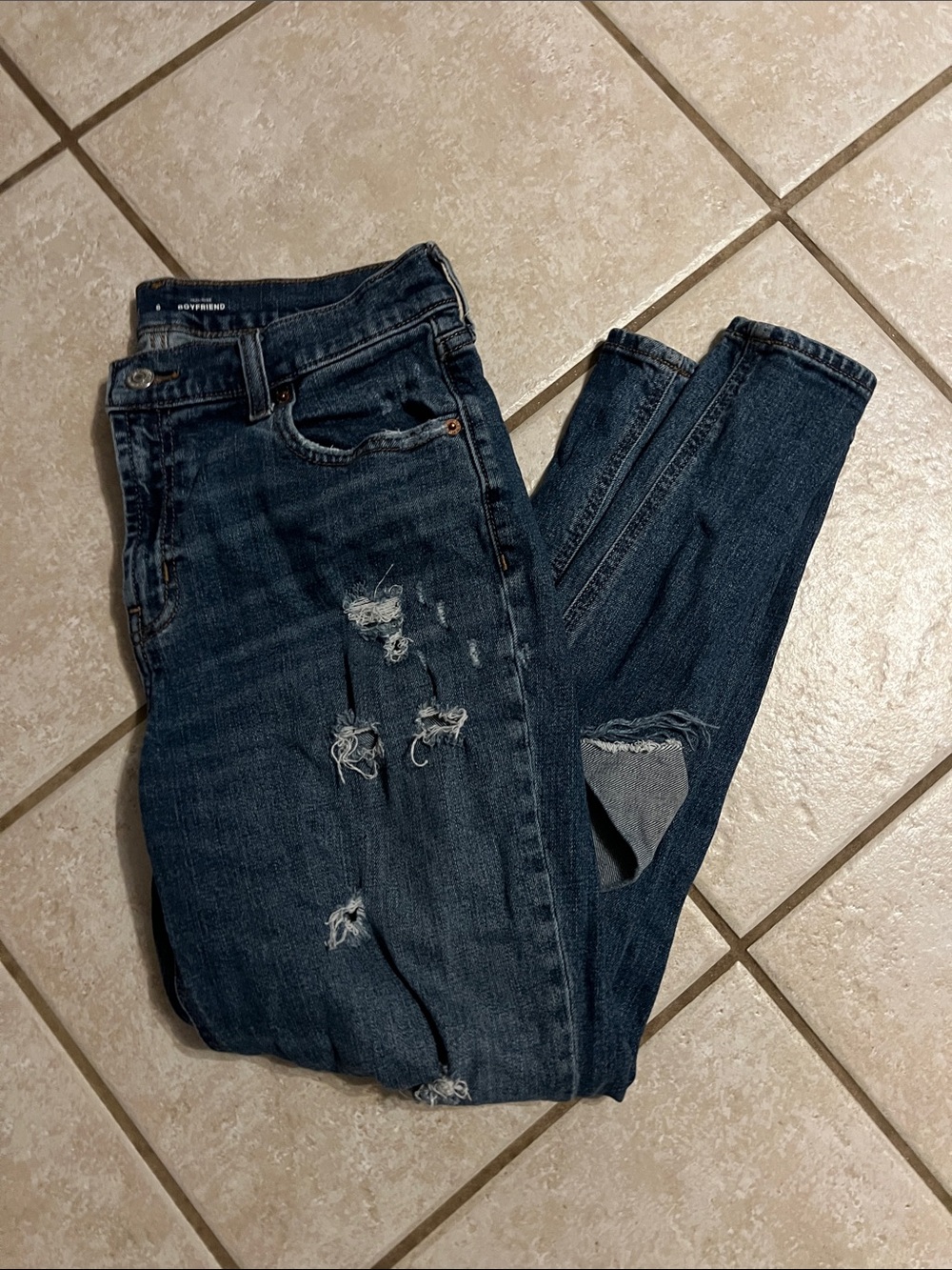 Old Navy Dark Blue Distressed Boyfriend Jeans